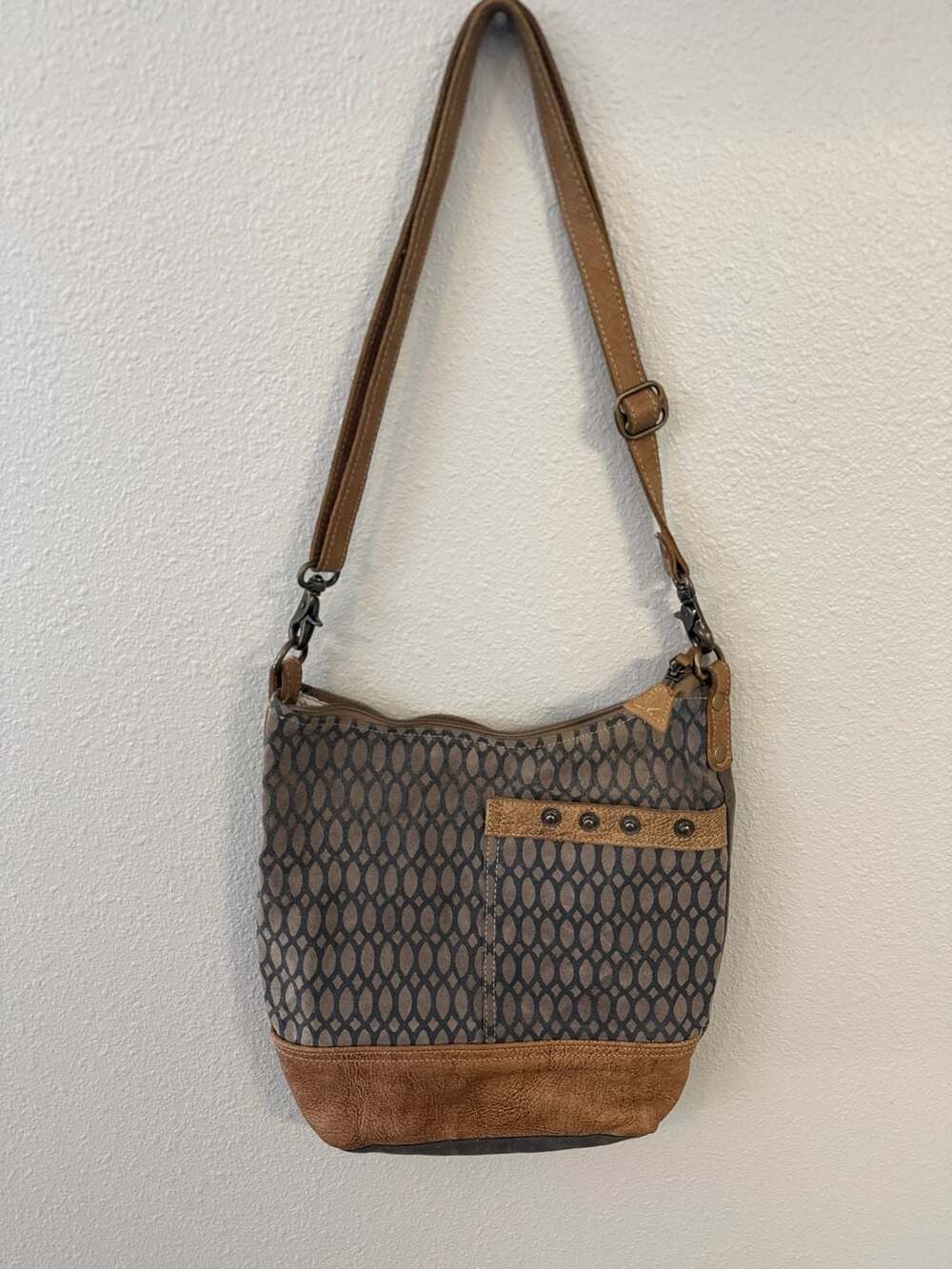Myra Bag Recycled Canvas and Leather Crossbody Shoulder Bag